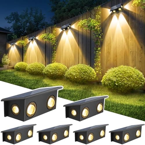 T-SUN Solar Fence Lights, 6 Pack Fence Lights Solar Powered 3000K Warm White, IP65 Waterproof Solar Wall Light Outdoor for Yard Step Patio Railing Pool Porch - Image 1