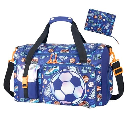 WOOMADA Travel Duffle, Weekend Bag with Wet Pocket & Trolley Sleeve, Gym Dance Bag With Shoe Compartment(Football) - Image 1