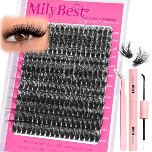 MilyBest Lash Clusters Kit 80D Fluff Cluster Eyelash Extensions 10-18mm Individual Lashes Clusters D Curl Lash Extension Kit, Waterproof Thick Volume Eyelash Clusters with Bond & Seal, Tweezers - Image 1