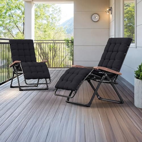 PURPLE LEAF Oversized Outdoor Reclining Chair Set of 2 Patio Zero Gravity Chaise Lounge Folding Chair with Removable Cushion Adjustable Headrest for Lawn Camping Beach Pool Black
