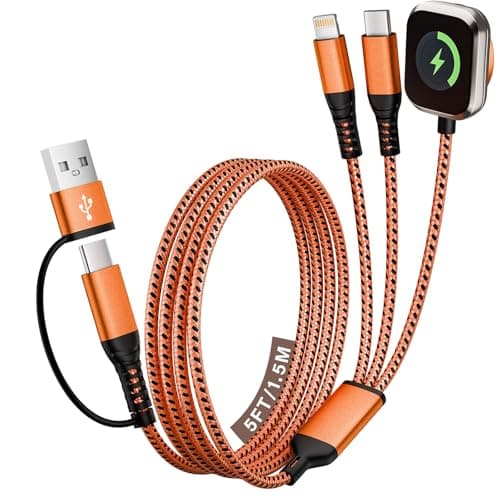 Jogrytece Travel Charger for iWatch, 3 in 2 Multi Charging Cable/Cord with IP/USB C/iWatch Charger, Travel Chargers for Multiple Devices, Compatible with iWatch Series/iPhone 17-8/iPad/AirPods 5FT - Image 1
