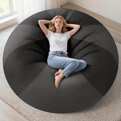Homguava 6FT Bean Bag Chairs for Adults Teardrop BeanBag Chair Comfy Memory Foam Bean Bags Two-Tone Distressed Velvet&Corduroy Washable Cover for Living Room, Home (Corduroy, Dark Grey) - Image 1