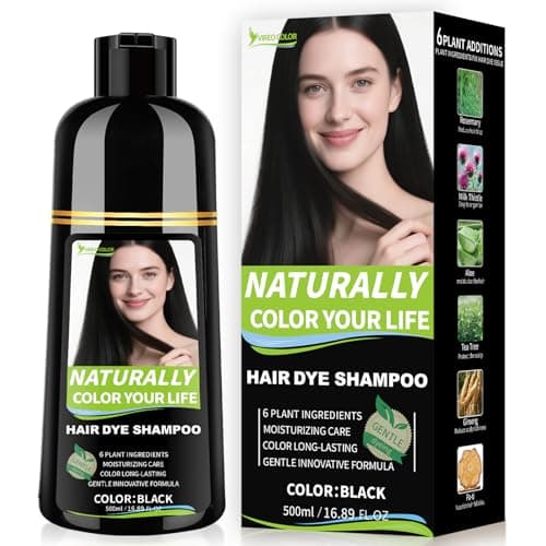 RKQNIER Black Hair Dye Shampoo for Women & Men, 15 Min Gray Coverage, 3 in 1 Semi-Permanent Color with Natural Herbal Ingredients - Image 1