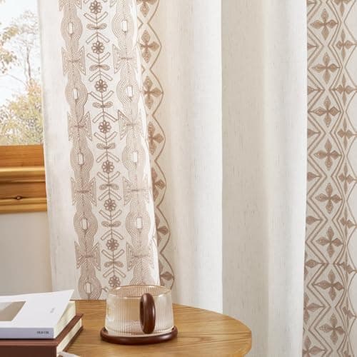 NICETOWN Cream Linen Curtains Floral Pattern Light Sand Embroidery- Elegant Drapes for Living Room, Bronze Grommet Farmhouse Style Luxurious Privacy Protection, W52 x L84, 2 Pcs - Image 1