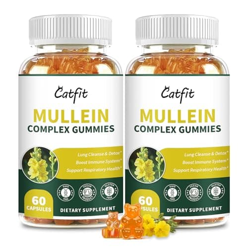 Catfit (120 pcs) Mullein Gummies for Lungs Detox &Lymphatic Drainage,Mullein Leaf Extract,Quercetin&Elderberry for Respiratory & Immune Support,Vegan, Pineapple Flavor, (2 Pack) - Image 1