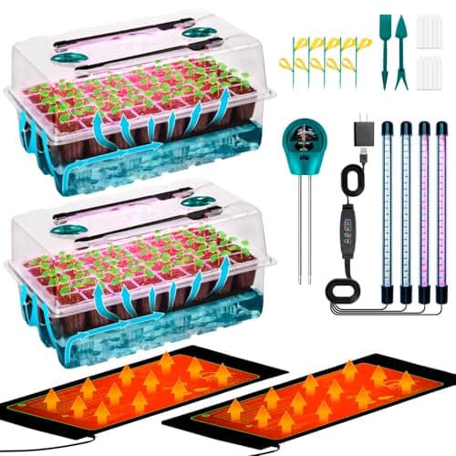 Hugbow Self-Watering Seed Starter Tray with Grow Light and Heat Mat, 80-Cell Plant Starter Trays Seed Starter Kit, Seed Starter Tray for Seed Starting, Plant Germination & Seedling Growing, 2 Pack - Image 1