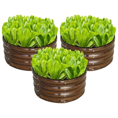 SnugNiture 3 Pcs 2x2x1ft Round Galvanized Raised Garden Bed Kit Outdoor, Metal Planter Box for Planting Plants Vegetables, Brown