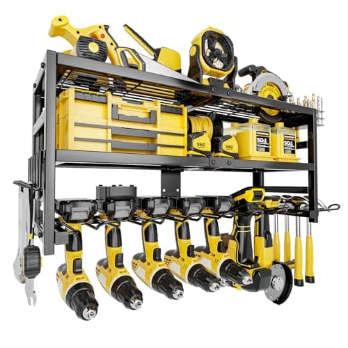 SEENWUUN Power Tool Organizer Wall Mount Heavy Duty 320 lbs, 3 Layers Storage Rack with 9 Drill Holders & Battery Storage, cordless tool organizer for Garage, Workshop & Tool Room - Image 1