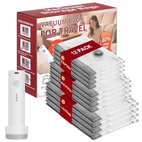 Vacuum Storage Bags with Portable Electric Pump,Space Saver Sealer Bags, Airtight Compression Bags for Clothes, Pillows, Comforters, Blankets, Bedding (12 Pack) - Image 1