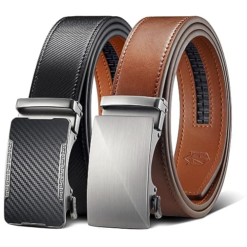 Zitahli Mens Belt Leather 2 Pack - Ratchet Belt for Men Dress Pant Shirt Oxfords,Micro Adjustable Brown Black Belt,Trim To Fit Size 28"-36" - Image 1
