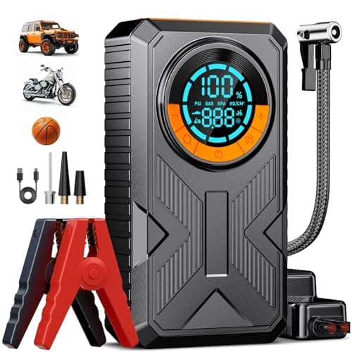 Jump Starter with Air Compressor, Battery Jumper Starter Portable Jump Box,Car Battery Jump Starter 8.0 Gas/7.0L Diesel 12V Portable Car Jump Starter with Tire Inflator, LED Light,Gift for Men - Image 1