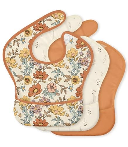 CIVARUA KIDS 3-Pack Waterproof Baby Bibs for Eating - Mess Proof Lightweight Toddler Feeding Bibs with Large Food Catcher, Food-Grade Baby Eating Essentials, Easy to Put On & Clean(Retro Floral) - Image 1