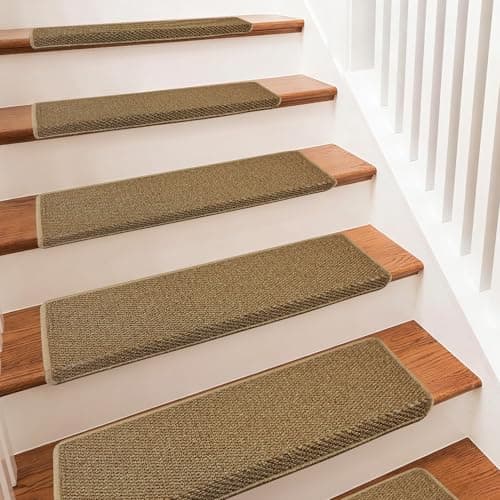 Bullnose Carpet Stair Treads, 14Pack - 29.5"x9.5"x1.5" Stair Treads Non-Slip for Wooden, Peel and Stick Stair Runner, Edging Stair Protectors, Pet Friendly, Washable (7, Camel) - Image 1
