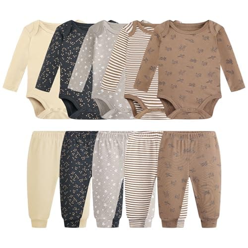Baby Newborn Layette 10-Piece Set Cotton Bodysuits Long Sleeve Pants Sets Baby Boys Girls Toddler Unisex Baby Gift Sets for Airplane 6 9 Months - Image 1
