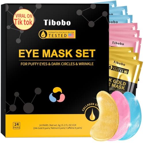 Under Eye Patches(24 Pairs), Valentines Day Gifts for Women, 24K Gold, Caffeine, Retinol Eye Masks for Puffy Eyes, Wrinkles, Dark Circles - Restoring & Awakening & Moisturizer - Image 1