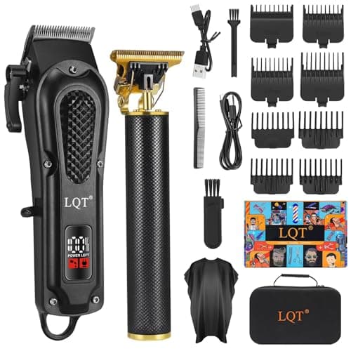 LQT® Men's Professional Hair Clippers Kit,Cordless & Corded Barber Clippers Set,Grooming Rechargeable Beard Trimmer with Adjustable Blade Black - Image 1