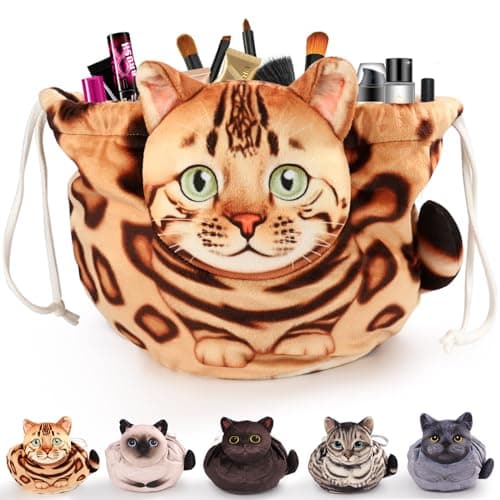 Openhaha Drawstring Travel Organizer, Cosmetic Pouch - Cat Gift, Lay Flat Makeup Bag Gifts for Cat Lovers - Image 1