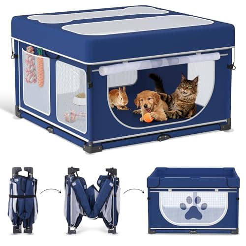 LOOBANI Foldable Dog Playpen with Cover: 1 Min Setup Pet Puppy Playpen Indoor, Sturdy Reinforced Steel/Iron Frame Dog Fence, Portable Whelping Box for Home Dog Cat Rabbit-43.3"x43.3"x27.1"│Patented - Image 1