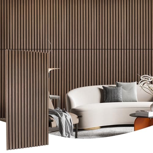 Yun-aeon Walnut 4 Pack Wood Slat Acoustic Panels 47.2 x 23.6 Inch 3D Fluted Design for Sound Absorbing Wall and Ceiling Noise Reduction Home Theater Office Modern Decor - Image 1