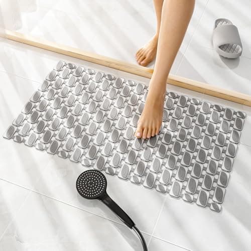 XIYUNTE Shower Mat Non Slip Bath Mat for Tub - 27 X 16 Inch TPE Bathtub Mat Non Slip Shower Mats for Inside Shower, Eco-Friendly Bath Tub Mat with Powerful Suction Cup, Easy to Cut and Dry, Light Grey - Image 1