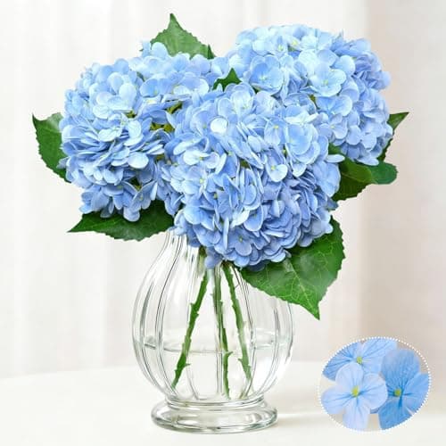 Taiyangxia 3 Pcs Hydrangea Artificial Flowers 21 Inch Real Touch Blue Latex Faux Hydrangea Flowers Large Fake Flowers Suitable for Home Decor Party Floral Arrangements Weddings Bouquets Centerpieces - Image 1