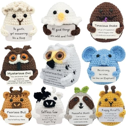 PoccroToys 10pcs Positive Crochet Mini Animals Easter Basket Stuffers Birthday Bulk Gifts for Coworkers Women Kids Adults Men Teens Handmade Staff Employee Appreciation Thank You Gift Small Cute - Image 1