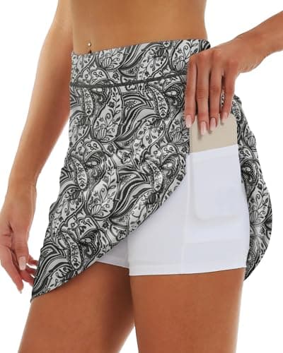 Stelle Women's Athletic Skorts 17" Golf Skirts Inner Shorts Tennis Skort with 2 Pockets Running Sports Pickleball Skirt(Black Paisley Print,XS) - Image 1