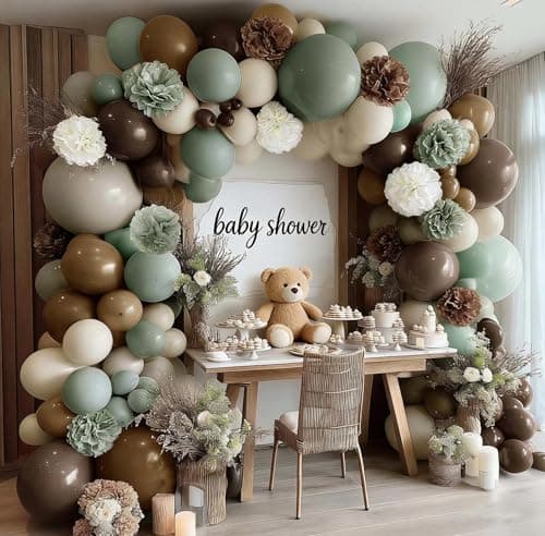 Dusty Green Nude Balloon Arch Double Stuffed Sage Green Brown Beige White Sand Balloon Garland Kit Tissue Paper Pom for Neutral Baby Shower Birthday Woodland Wedding Wild One Party Decor - Image 1