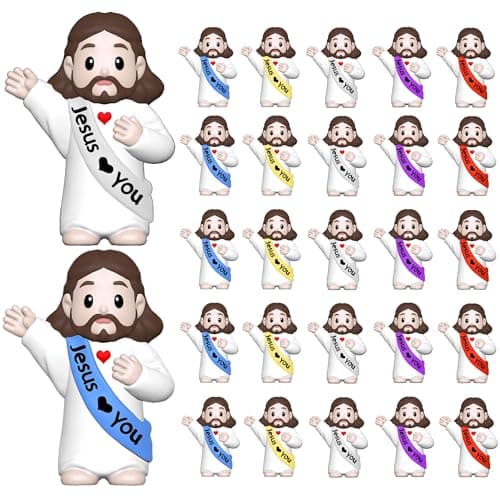 Imerance 25 Pcs Little Jesus Figures,Mini Jesus Figurines Tiny Statues for Easter Egg Stuffers to Hide and Seek Sunday School Religious Party Share(Lively Color) - Image 1
