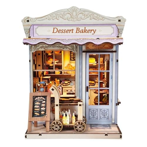 Book Nook Kit - DIY Miniature House Bakery Patisserie Dollhouse Kit for Adults and Teens, Booknook Tiny House Bakery Shop Bookshelf Decor 3D Wooden Puzzle, Gifts for Family, Friends (with Glue) - Image 1