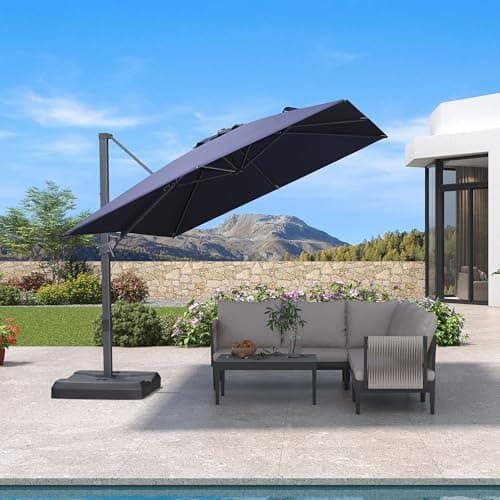 PURPLE LEAF 9' × 9' Patio Cantilever Umbrella Outdoor Square Adjustable Offset Umbrellas with 360-degree Rotation and 8 Heavy Duty Metal Ribs for Garden Deck Pool Navy Blue - Image 1