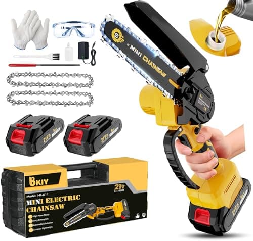 Mini Chainsaw Cordless 6 Inch – 21V Battery Powered Electric Pruning Saw with Automatic Oiler, Lightweight Handheld Chainsaw for Tree Trimming Wood Cutting, Gifts for Men Dad, Yellow - Image 1