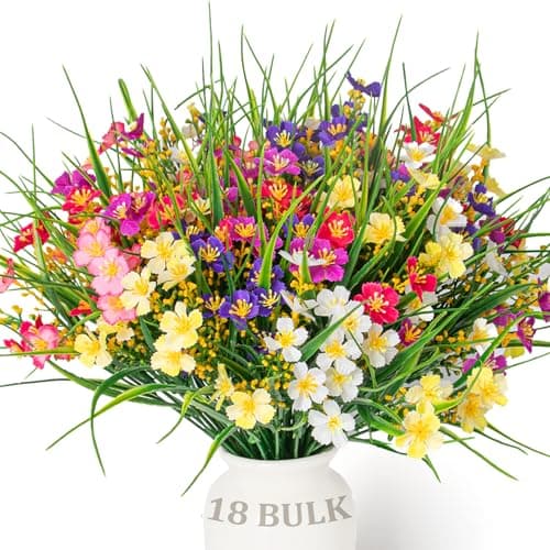 Trepcrow Faux Spring Flowers Outdoor, UV Resistant Artificial Flower Witch Weatherproof Outside,Fake Wildflowers for Garden/Planter Bed/Window Box/Porch/Yard/Patio(18 Bundles) - Image 1