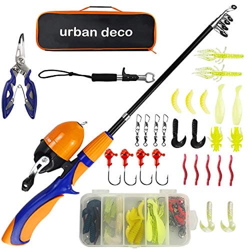 Urban Deco Kids Fishing Pole, Portable Telescopic Rod and Reel Combos Kids Fishing Rod Kit with Tackle Box for Boys,Girls,Youth,Beginner, Starter - Orange