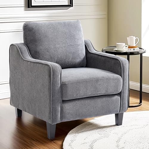 FLEXISPOT AC2 Accent Chair for Living Room, Mid Century Modern Reading Chair for Bedroom, Upholstered Armchair Comfy Single Sofa Side Chair for Office, Apartment, Small Room, Grey - Image 1