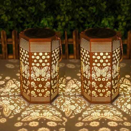 2 Pack Butterfly Solar Lantern Outdoor Waterproof - Mothers Day Gifts for Mom Grandma - Birthday Day Gifts for Women, Garden Decor Solar Lights Outdoor - Image 1