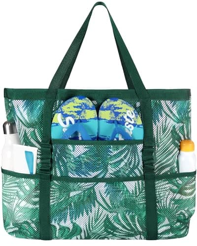 DOFOWORK Beach Bags for Women - Extra Large Mesh Beach Bag with 9 Pockets, Lightweight Beach Bags for Family Vacation - Image 1