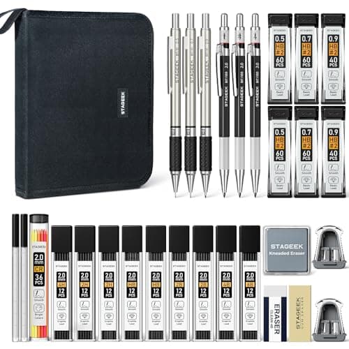 STAGEEK Mechanical Pencil Set with Canvas Bag 30 Count, Drawing Pencils 0.5, 0.7, 0.9MM & 3PCS 2MM Sketching Pencils with 464PCS Lead Refills (6B 4B 2B HB 2H 4H Color) for Artist Drafting Drawing - Image 1