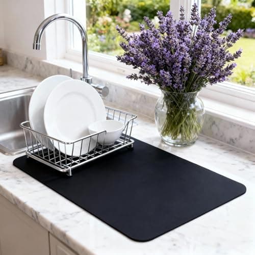 STRABELLA Dish Drying Mat Super Absorbent – 12" x 18" Coffee Mat for Countertops – Non-Slip Drying Mat for Kitchen Counter – Easy to Clean Water Absorbent Mat – Quick Dry Dish Drying Mats (Black) - Image 1