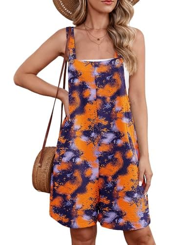 Heymoments Short Overalls Jumpsuits Rompers for Women Floral Print Medium Casual Maternity Summer Comfy Ladies Loose Fit Dressy Wide Leg One Piece Sleeveless Grils Bib Baggy Pants with Pockets - Image 1