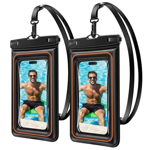 UOEPOWA Floating Waterproof Phone Case (2-Pack) - IP68-Rated Waterproof with Neck Strap, Suitable for Swimming and Outdoor Sports, Compatible with All 7.0-inch Models (Black) - Image 1
