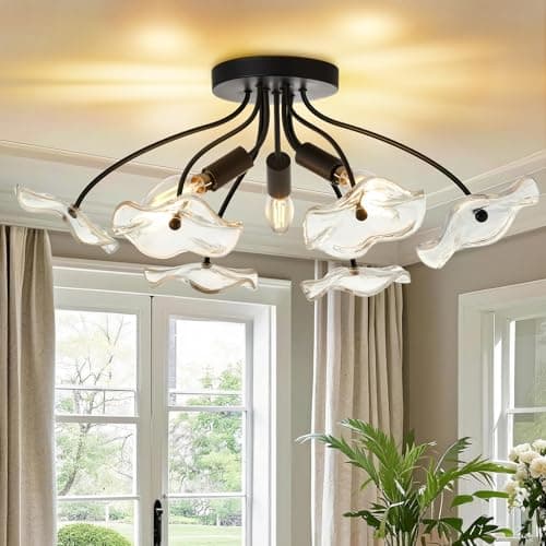 Luvkczc Semi Flush Mount Ceiling Light, Modern Glass Ceiling Light Fixture, Vintage Black Lighting for Kitchen Entryway Hallway Bathroom Bedroom Foyer, 3 Light E12 Socket - Image 1
