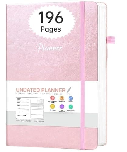 CAGIE Undated Planner Weekly and Monthly with Inner Pocket Leather journal with Goal & Habit Tracker Organizer, Hardcover Weekly Monthly Planner for Work School Home, 5.7" x 8.3", Pink