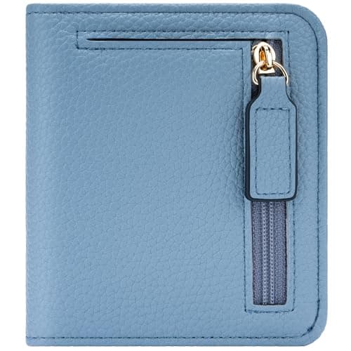 Gostwo Small Wallets Woman, RFID Blocking Wallet, Credit Card Holder Wallet, Compact Bifold Luxury Genuine Leather Pocket Passport Wallet Ladies Girls Mini Purse Travel with ID Window, Sky Blue - Image 1