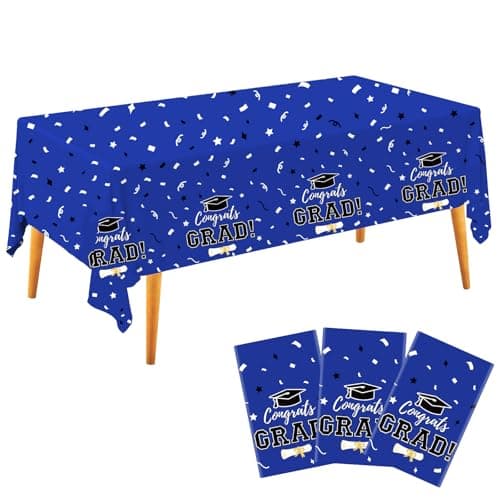 Labrostar Graduation Decorations 2026 Graduation Tablecloths Congrats Grad Table Cover for Class of 2026 Graduation Party Decorations Table Decor Party Supplies 3Pcs Blue - Image 1