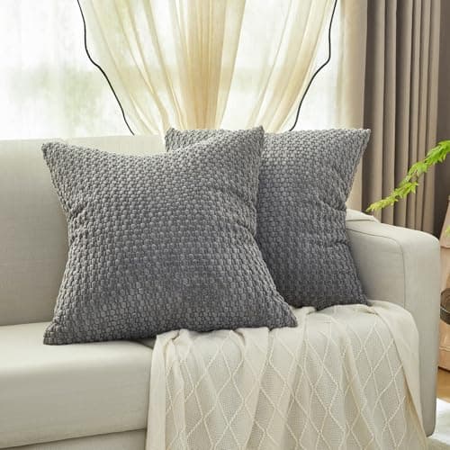 DCSKY Throw Pillow Covers 20x20,Pack of 2 Corduroy Decorative Throw Pillow Covers, Bohemian Style Home Decor for Sofa,Living Room,Couch Bed Decorative Throw Pillow Cover(Grey) - Image 1