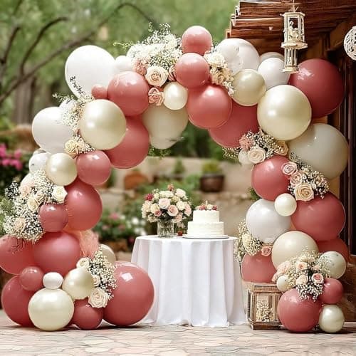 Dusty Pink Cream White Balloon Garland, Double Stuffed Rose Pink Sand White Pearl Balloon Arch Kit for Boho Bridal Shower Wedding Baby Shower Birthday Mother's Day Party Decorations - Image 1