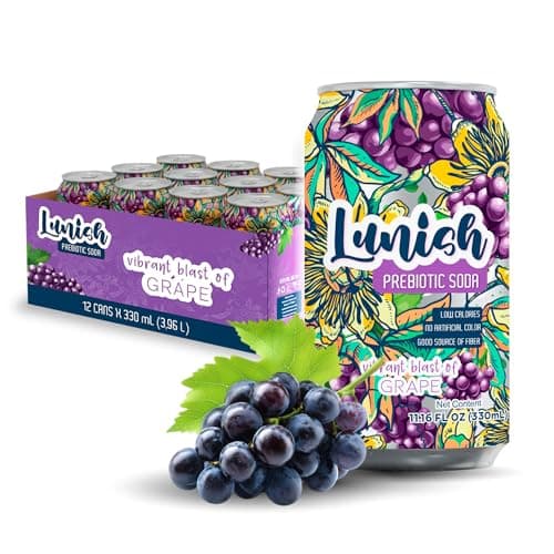 Lunish Prebiotic Soda, Grape Sabor Uva, Gut-Friendly & Refreshing, with Apple Cider Vinegar & 4g Prebiotic Fiber, 20 Cal, 12-Pack - Image 1