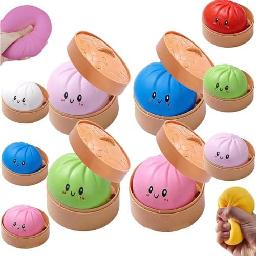 4PC Mystery Dumpling Squishy, 4 Inch Jumbo Dumpling Stress Ball, Squishy Bun, Anxiety Relief Fidget, Soft Squeeze Decompression Dough for Adults Classroom Prizes & Party Favors (Pink) - Image 1