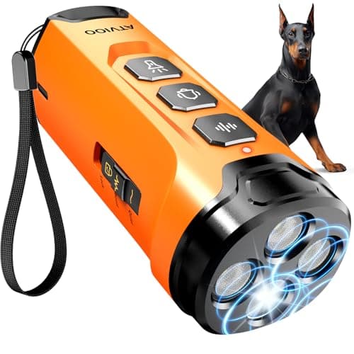 ATVIOO Dog Bark Deterrent Device, 3X Sonic Emitters, Dual-Frequency Bark Control, Flashlight & Sound Modes, Humane No-Bark Trainer, Safety Lock, USB-C Rechargeable (Orange) - Image 1